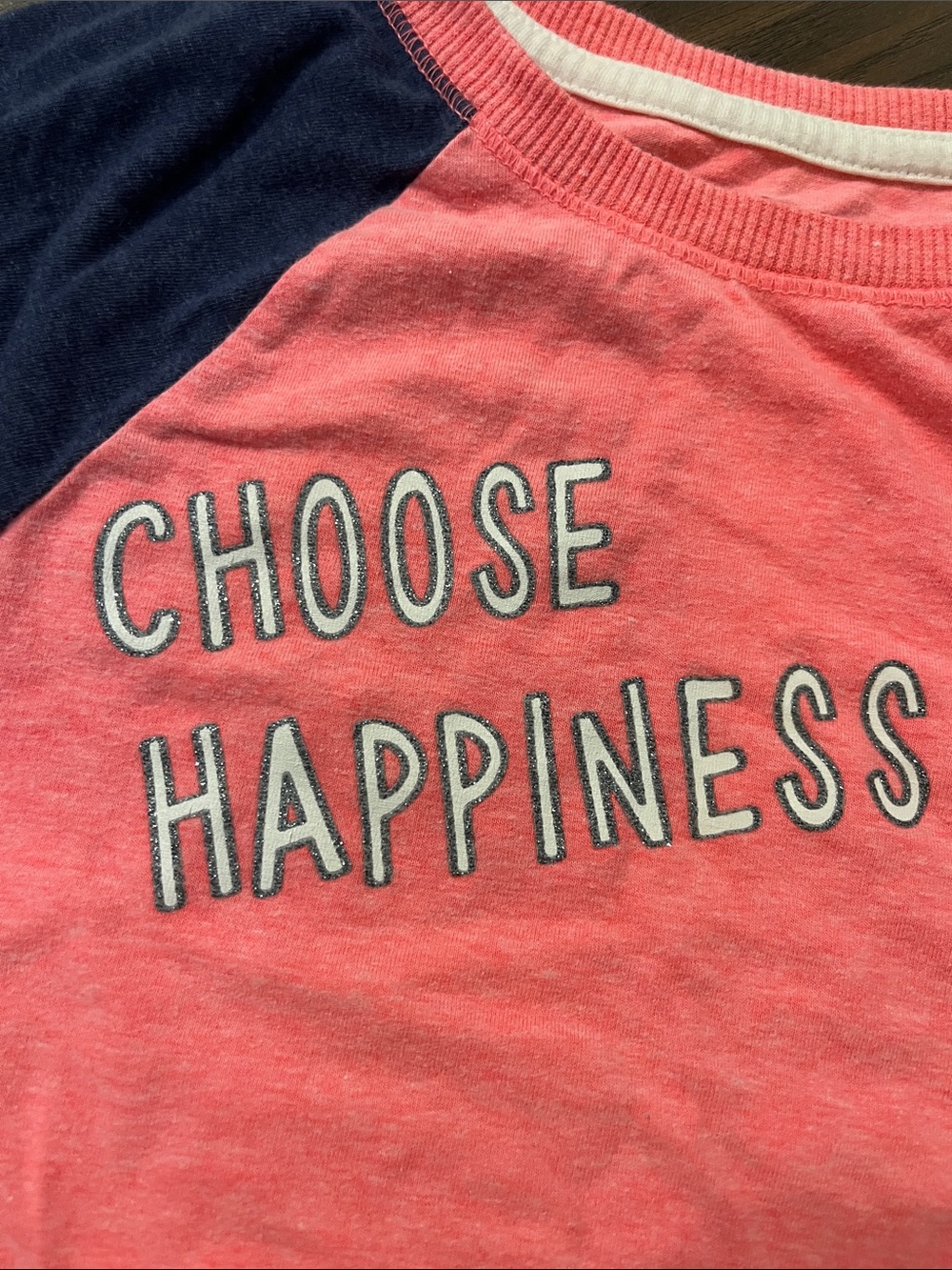Cat & Jack Coral and Navy Raglan Tee with Positive Prints - Picture 3 of 6